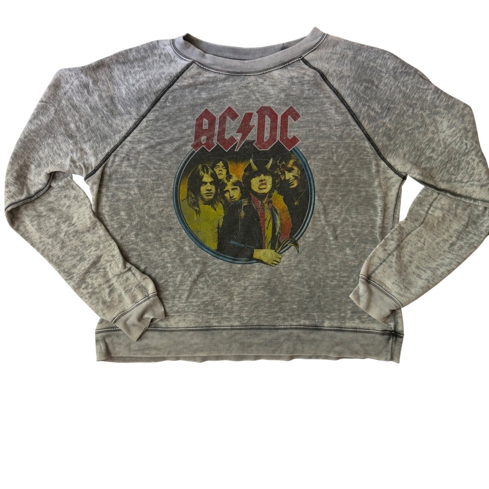 AC/DC Highway to Hell North American Tour 1979 Graphic Sweatshirt Grey Acid Wash